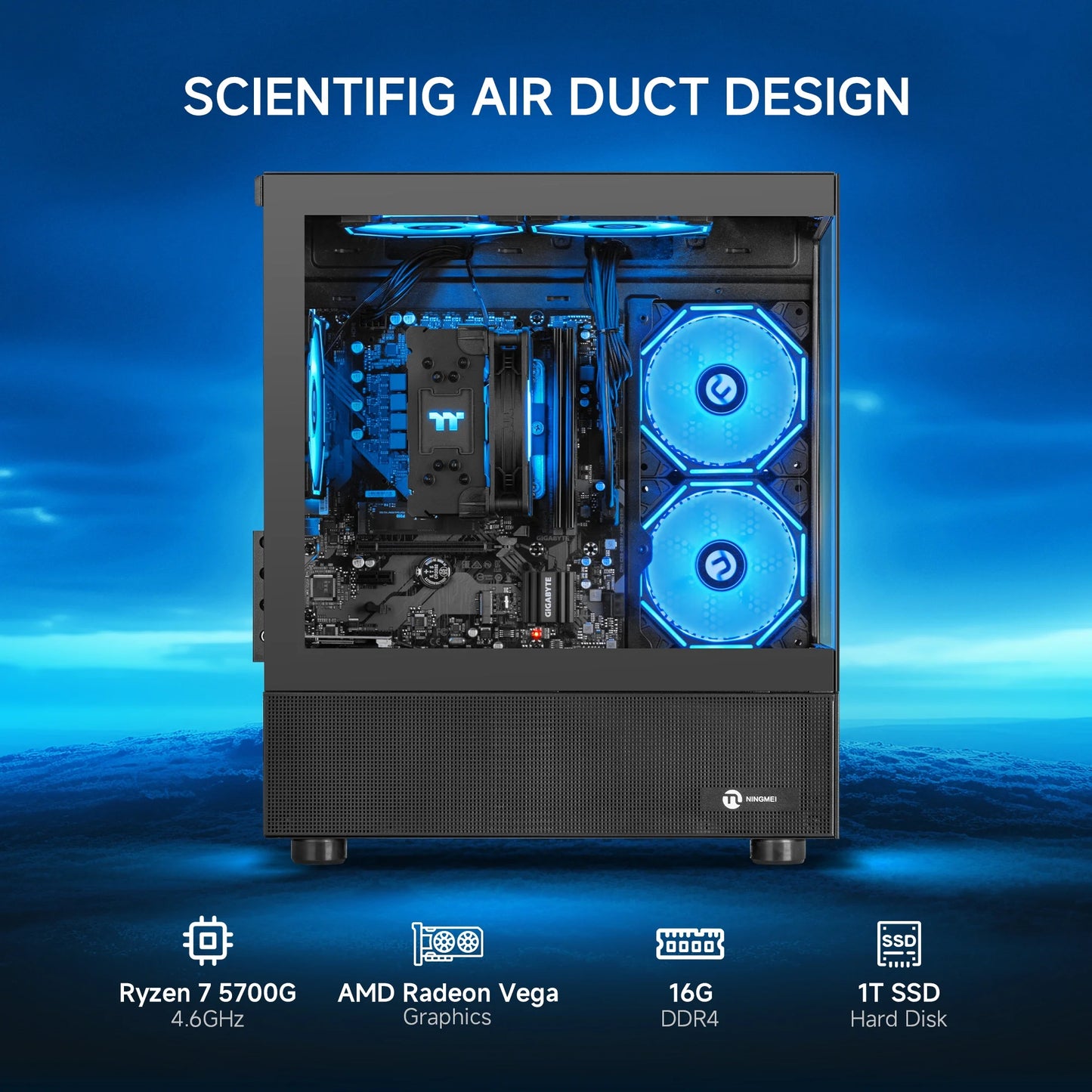 Gaming PC AMD Ryzen 7 5700G 16GB RAM 1TB SSD 6RGB Fans Gaming Desktop Black