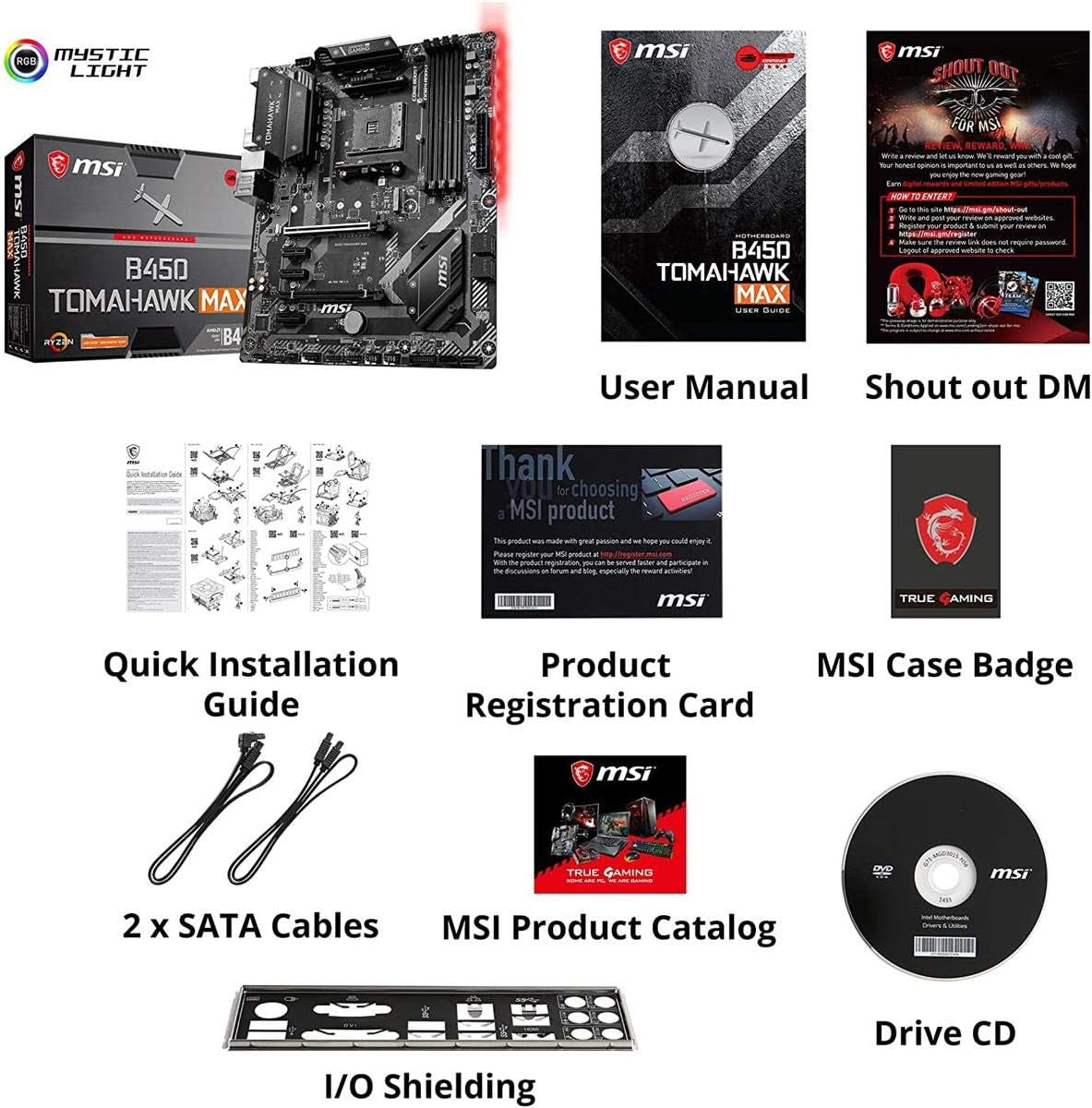 Arsenal Gaming AMD Ryzen 2ND and 3Rd Gen AM4 M.2 USB 3 DDR4 DVI HDMI Crossfire ATX Motherboard (B450 TOMAHAWK MAX II)