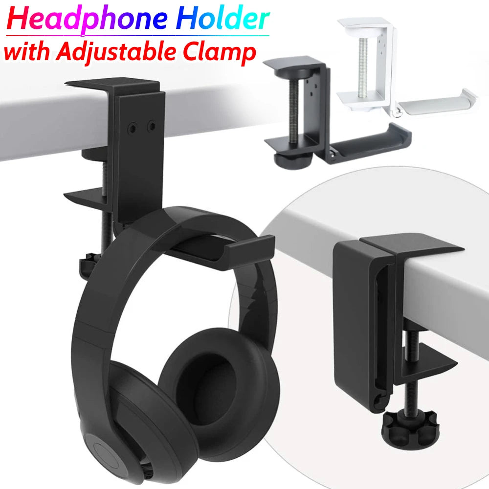 Under Desk Earphone Stand with Adjustable Clamp Metal Earphone Hanger Gaming Headset Holder for Gaming PC Accessories