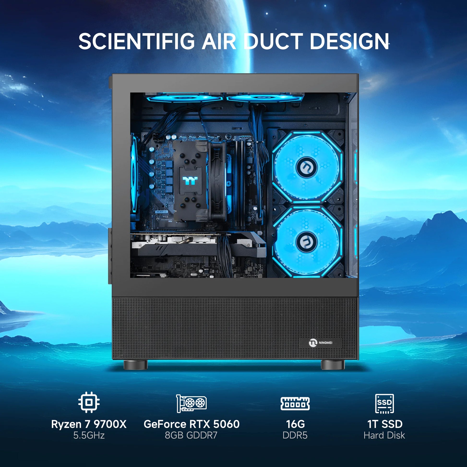 Gaming PC AMD Ryzen 7 9700X NVIDIA RTX 5060 16GB RAM 1TB SSD Wifi PC Gaming Black
