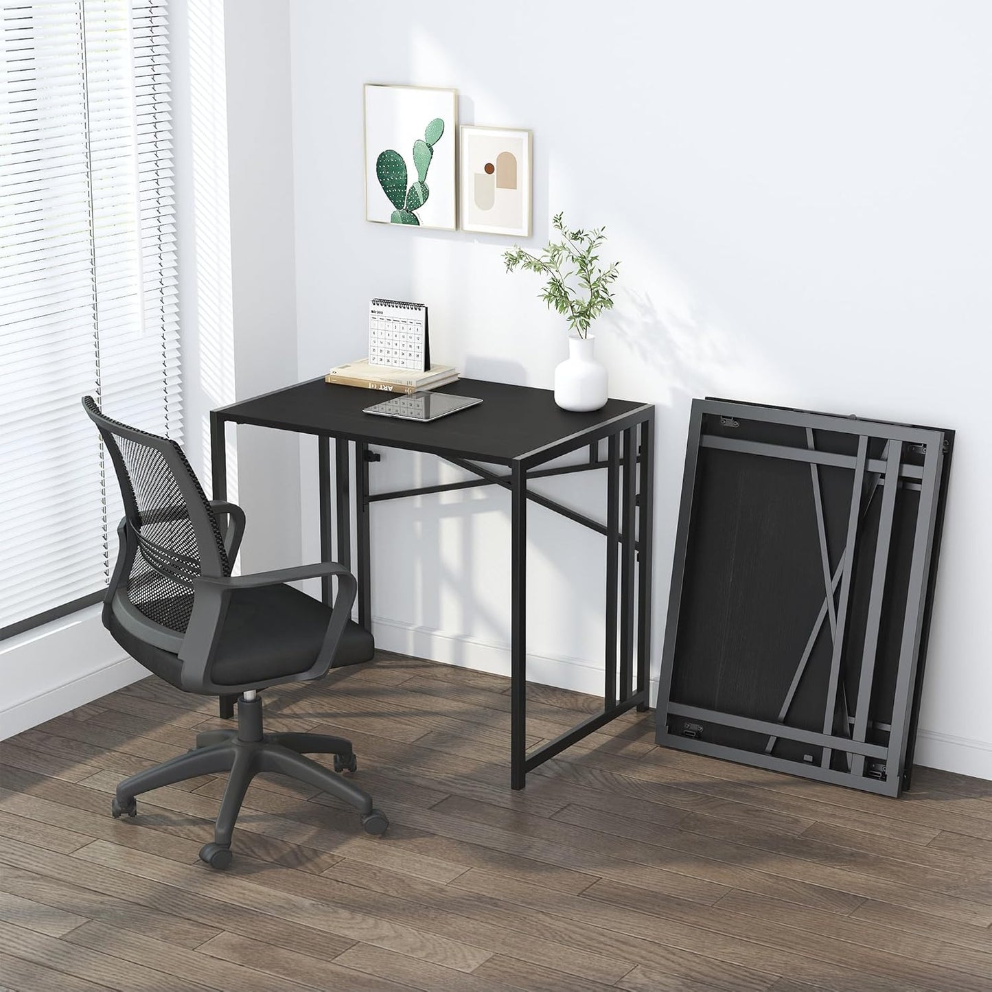 Small Folding Computer Desk 32 Inch, Writing Gaming Computer Desk for Small Spac