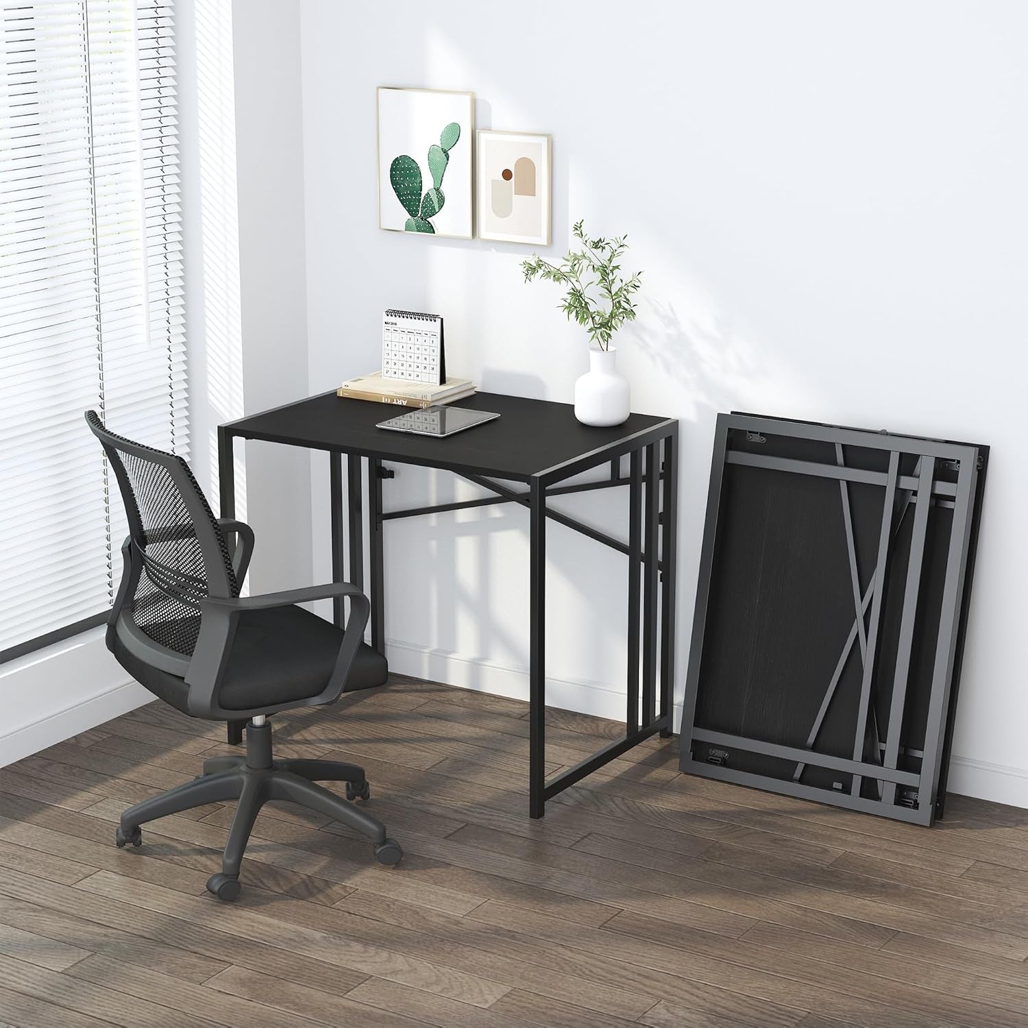 Small Folding Computer Desk 32 Inch, Writing Gaming Computer Desk for Small Spac